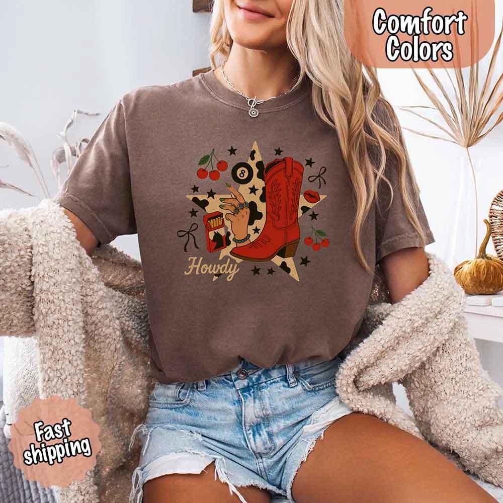 Howdy Cowgirl Star Collage Color Comfort Shirt