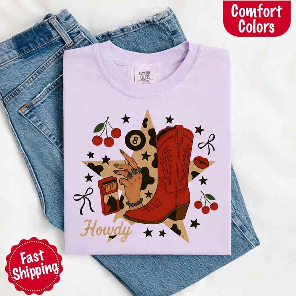 Howdy Cowgirl Star Collage Color Comfort Shirt
