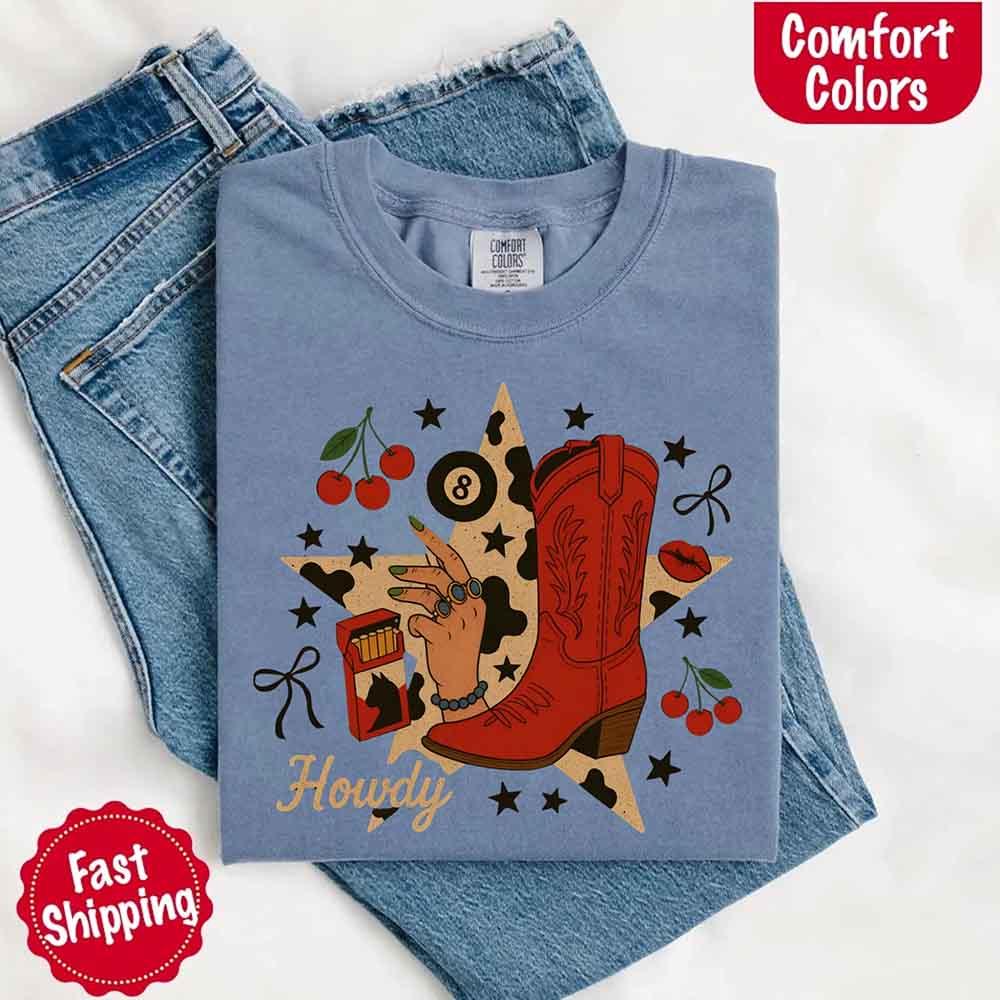 Howdy Cowgirl Star Collage Color Comfort Shirt