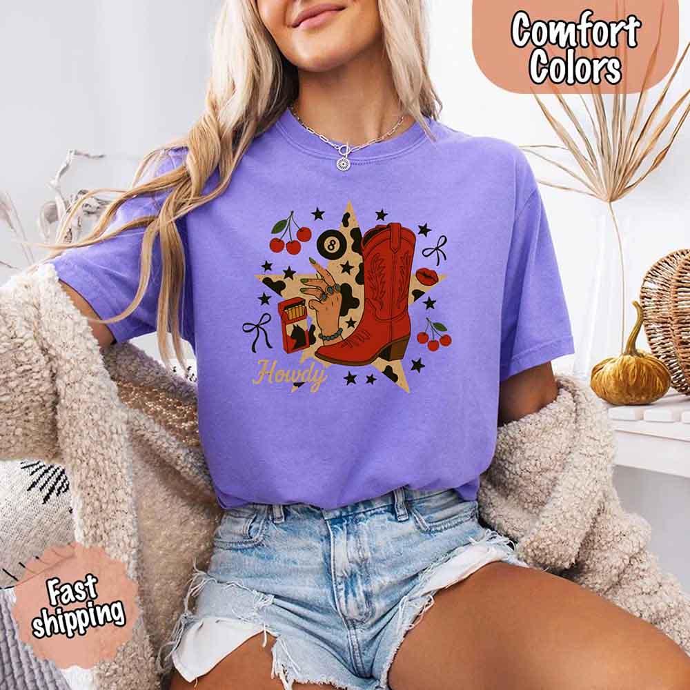 Howdy Cowgirl Star Collage Color Comfort Shirt