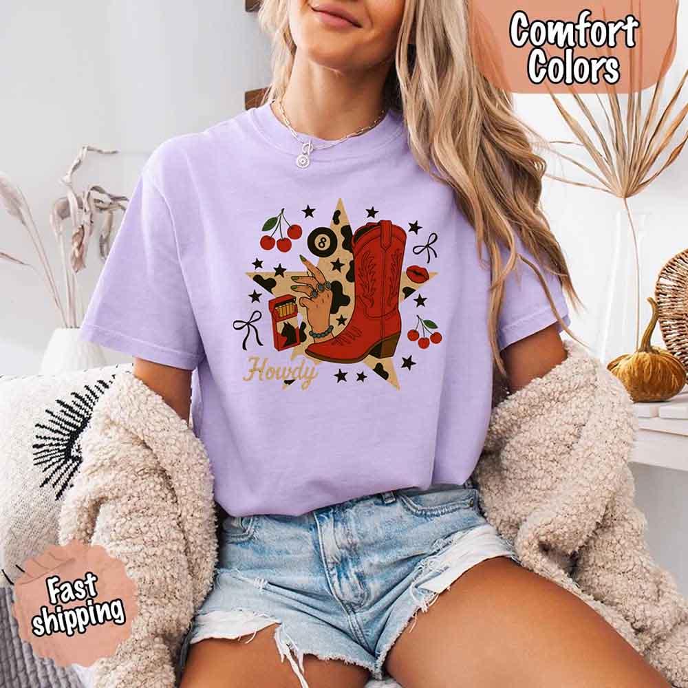 Howdy Cowgirl Star Collage Color Comfort Shirt