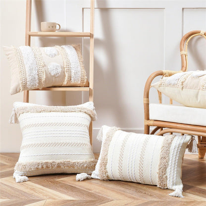 Cushion Cover Cotton Linen Pillowcase Tufted Beige Decorative Fashionable Cotton Hand-Woven Throw Pillow Covers Tufted  Pillow Covers  Bedroom Throw Pillow Cushion For Bed Home