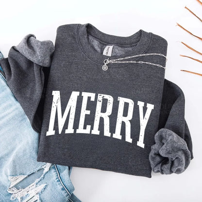 Retro Merry Christmas Sweatshirt Festive Women’s Holiday Sweater