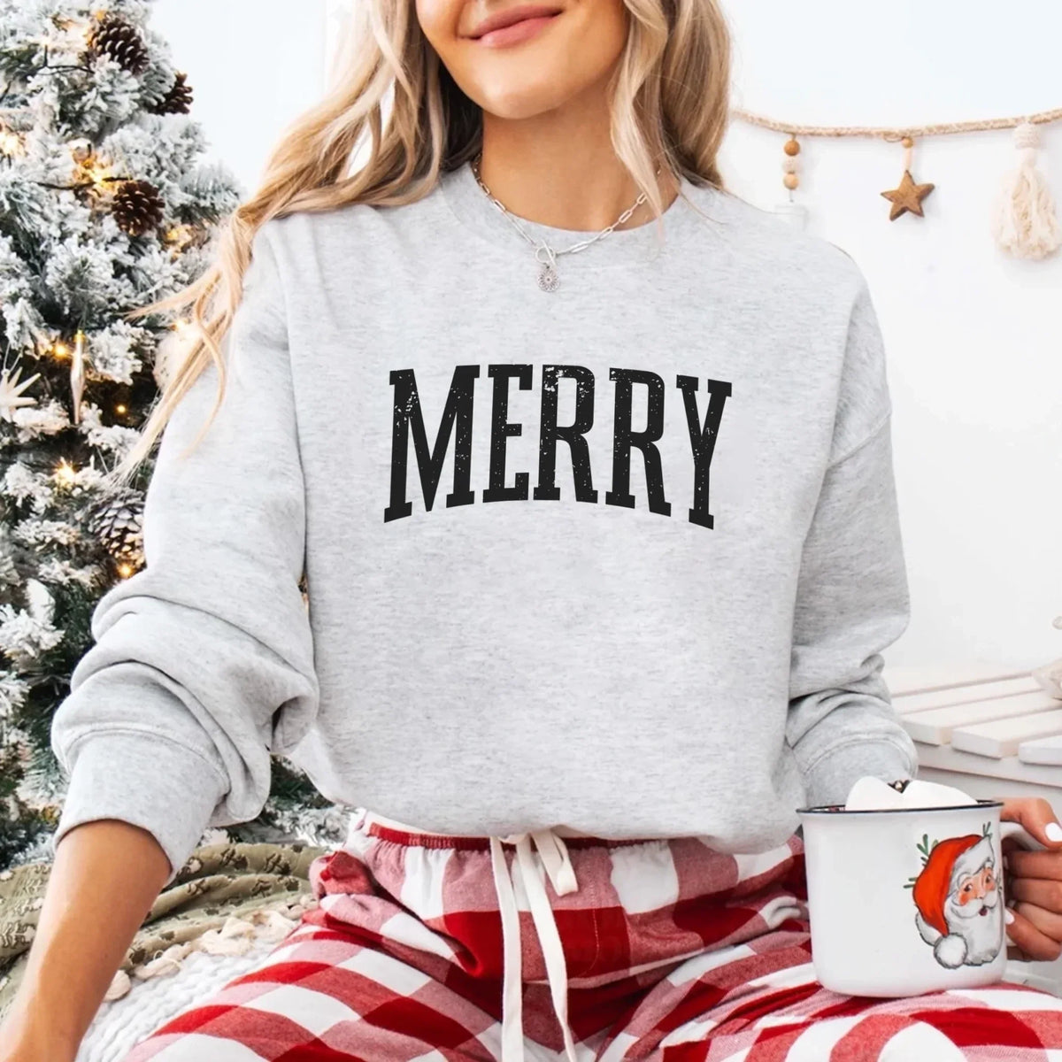 Retro Merry Christmas Sweatshirt Festive Women’s Holiday Sweater
